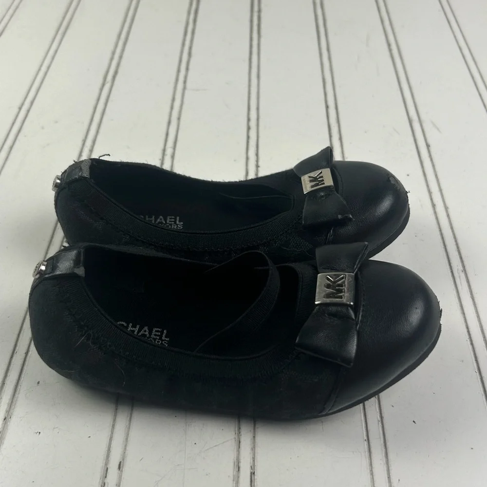 Michael Kors Toddler Ballet Flats Black Bow MK Logo Girls Size 9